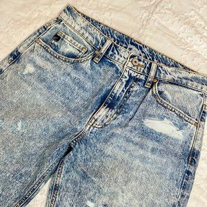 Acid Wash Denim Ripped Ankle Jeans